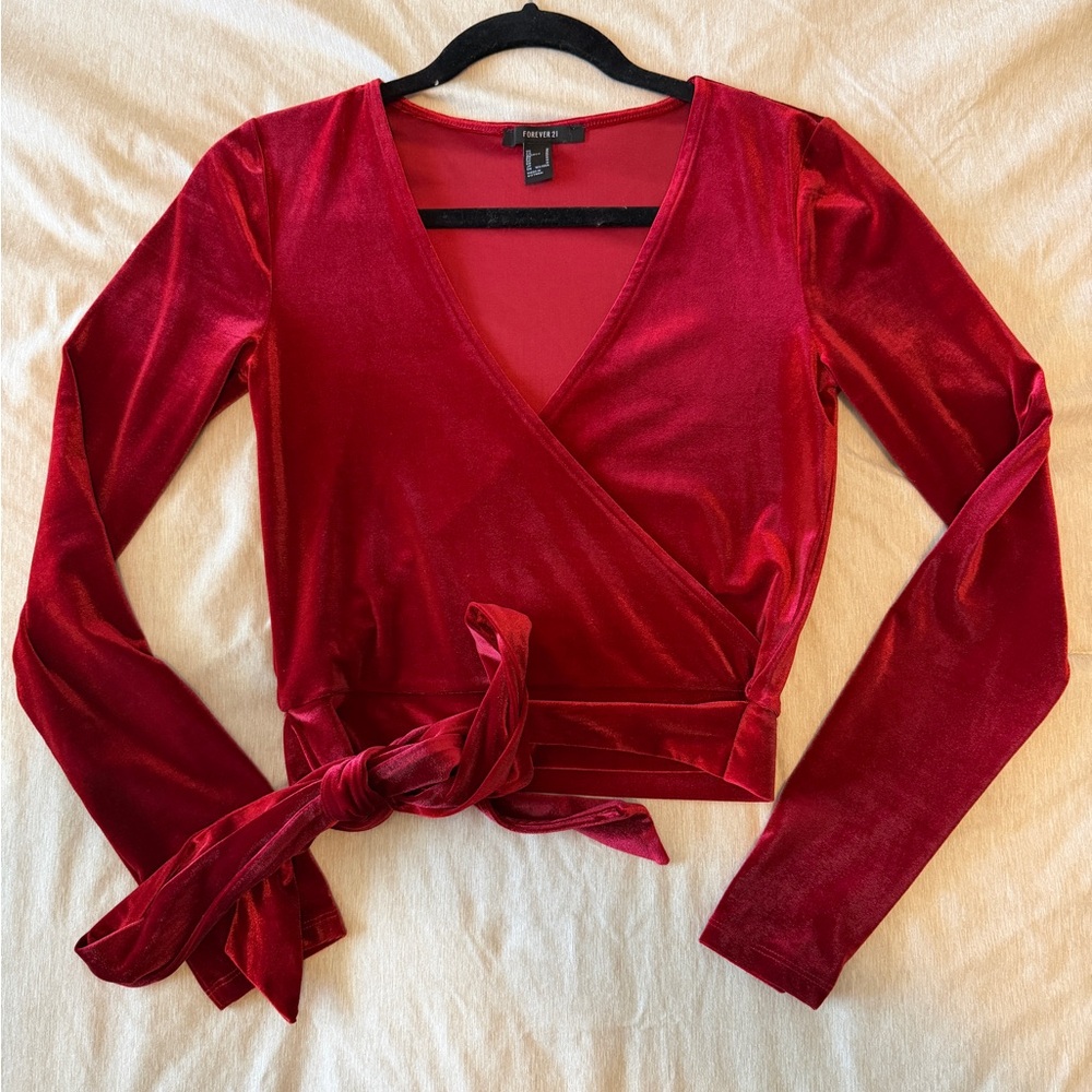 Forever 21 Deep Red Wrap Blouse - Picture 2 of 7